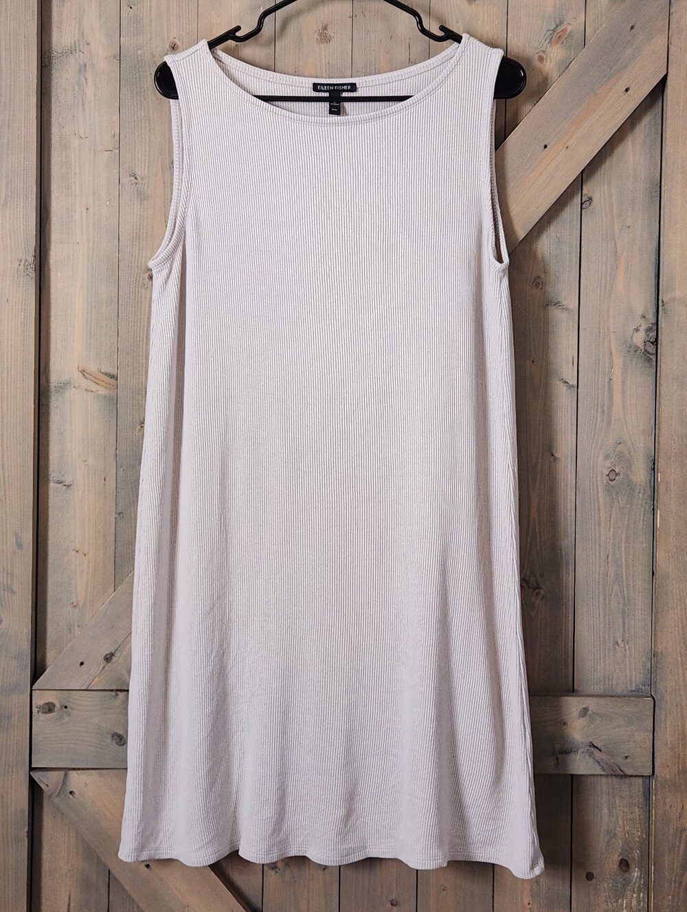 Eileen Fisher Organic Cotton Blend Bateau Rib Knit Dress Medium Beige